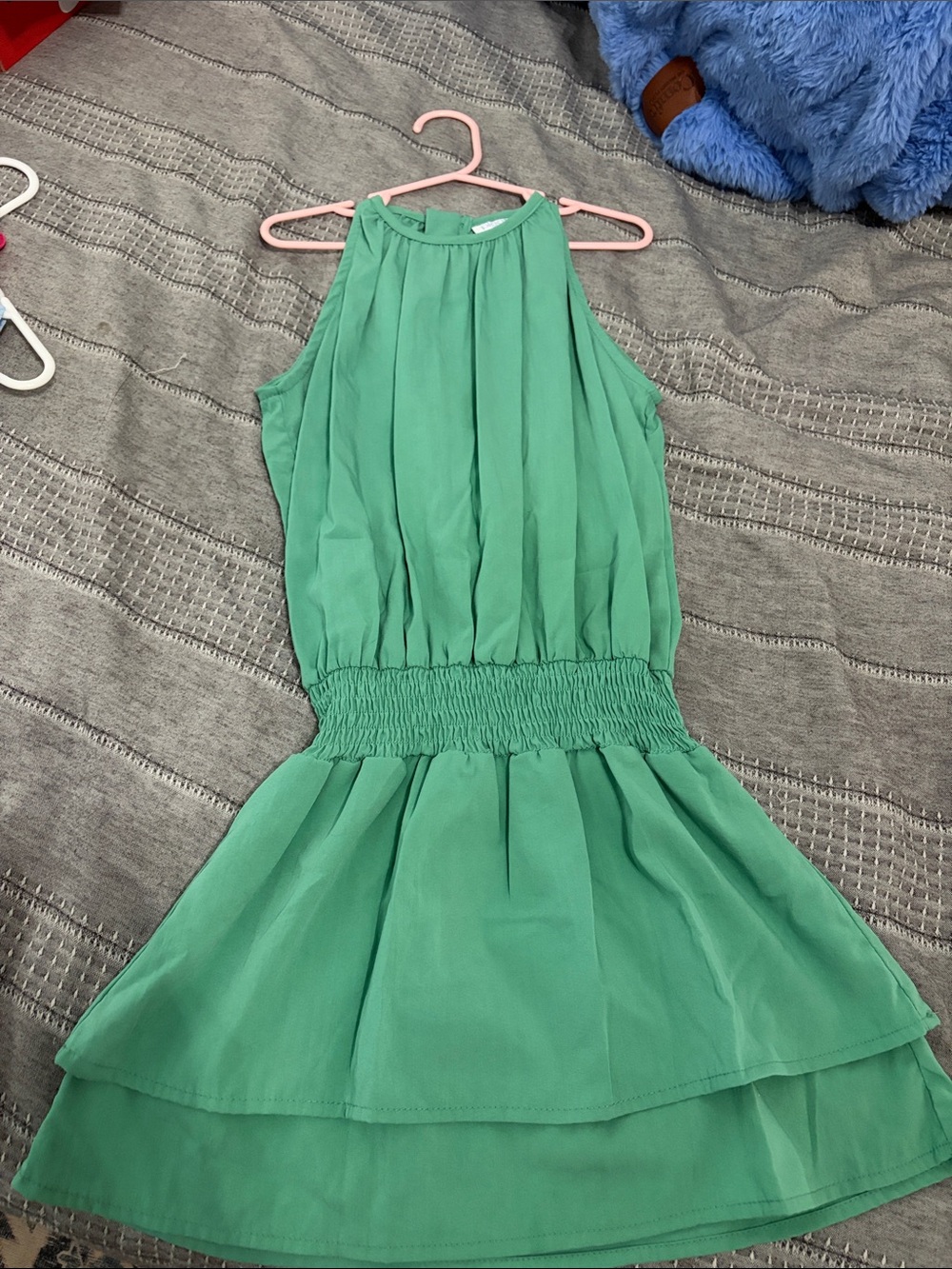 Girls' Green Halter Smocked Waist Dress